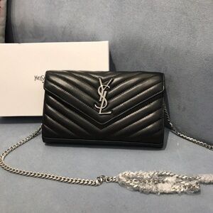 Yves Saint Laurent Black Chevron Leather Clutch